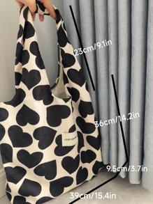 手提袋可愛大號購物袋適合旅行燈芯絨手提包適合工作學校單肩包書包適合畢業生、青少年女孩、新生、大二、初中和高中大學生、大學和高中，非常適合戶外、旅行和返校 - 黑與白 - 查看 6