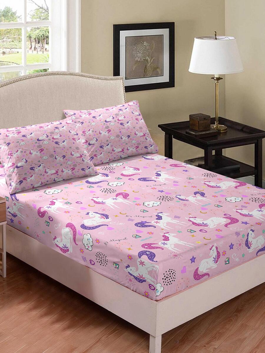 3 cái/bộ Bộ ga trải giường có họa tiết kỳ lân không có chất độn (1 ga trải giường & 2 vỏ gối), Bộ ga trải giường được trang bị bằng vải hiện đại cho gia đình - Nhiều màu - Xem 1