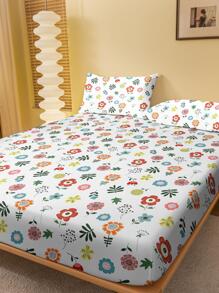 1pc Flower Print Fitted Sheet, Modern Fabric Fitted Bottom Sheet For Bedroom - Multicolor - View 2