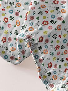 1pc Flower Print Fitted Sheet, Modern Fabric Fitted Bottom Sheet For Bedroom - Multicolor - View 5