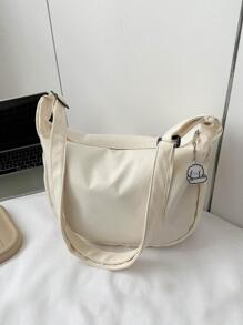 女士素色原宿單肩包、百搭多功能簡約包、大容量斜背包、青少年皮夾 - 白色 - 查看 7