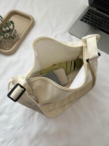 女士素色原宿單肩包、百搭多功能簡約包、大容量斜背包、青少年皮夾 - 白色 - 查看 9