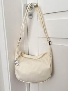 女士素色原宿單肩包、百搭多功能簡約包、大容量斜背包、青少年皮夾 - 白色 - 查看 5