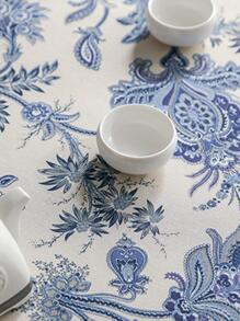 1pc Floral Pattern Tablecloth, Modern Polyester Round Table Cloth For Kitchen - Blue - View 6