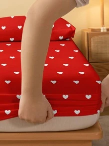 1pc Heart Pattern Fitted Sheet, Modern Fabric Fitted Bottom Sheet For Bedroom - Multicolor - View 3