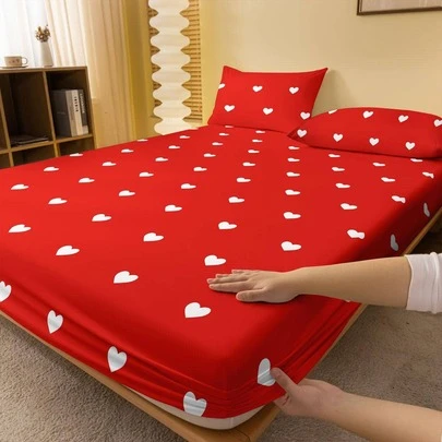 1 pieza Sábana bajera ajustable con patrón de corazón ajustado moderno de tela para dormitorio