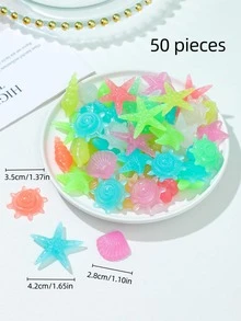 50pcs Starfish & Shell Shaped Glow In The Dark Decorative Pebble - Multicolor - View 3