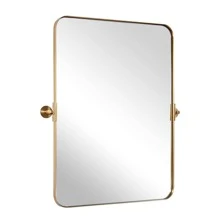Metal Frame Pivot Rectangle Bathroom Mirror, Tilting Rounded Rectangular Vanity Mirror for Wall Stainless Steel Pivots Horizontally Only - Brushed Brass - View 4