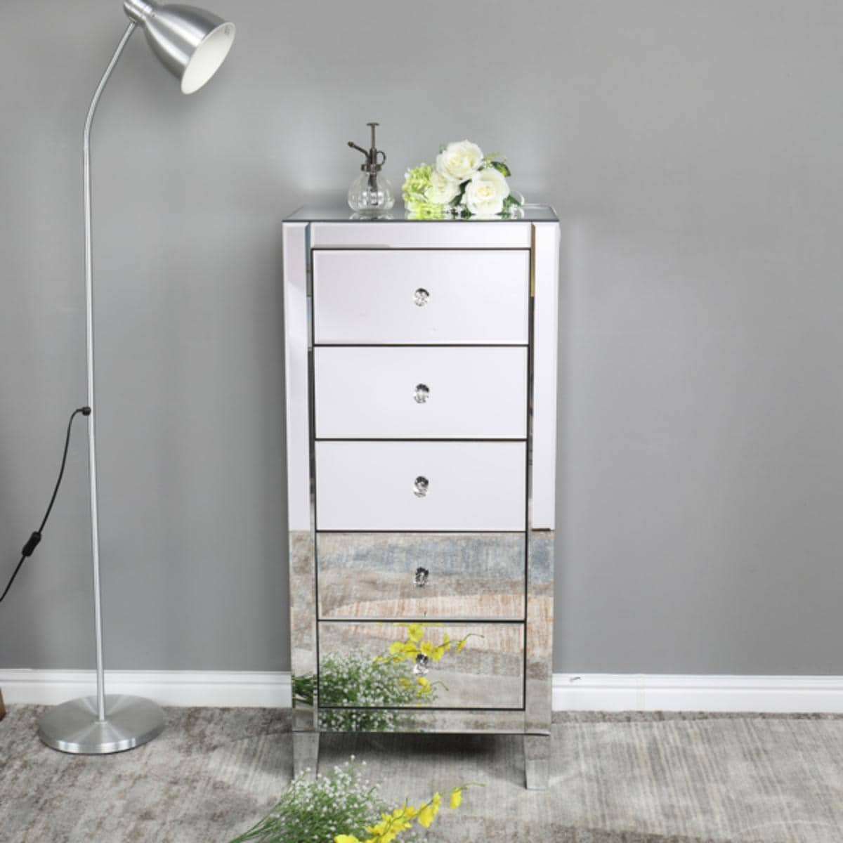 Mirror Big Five Drawer Chest Of Drawers Can Be Used For Bedside Table Chest Of Drawers Silver - Silver - View 1