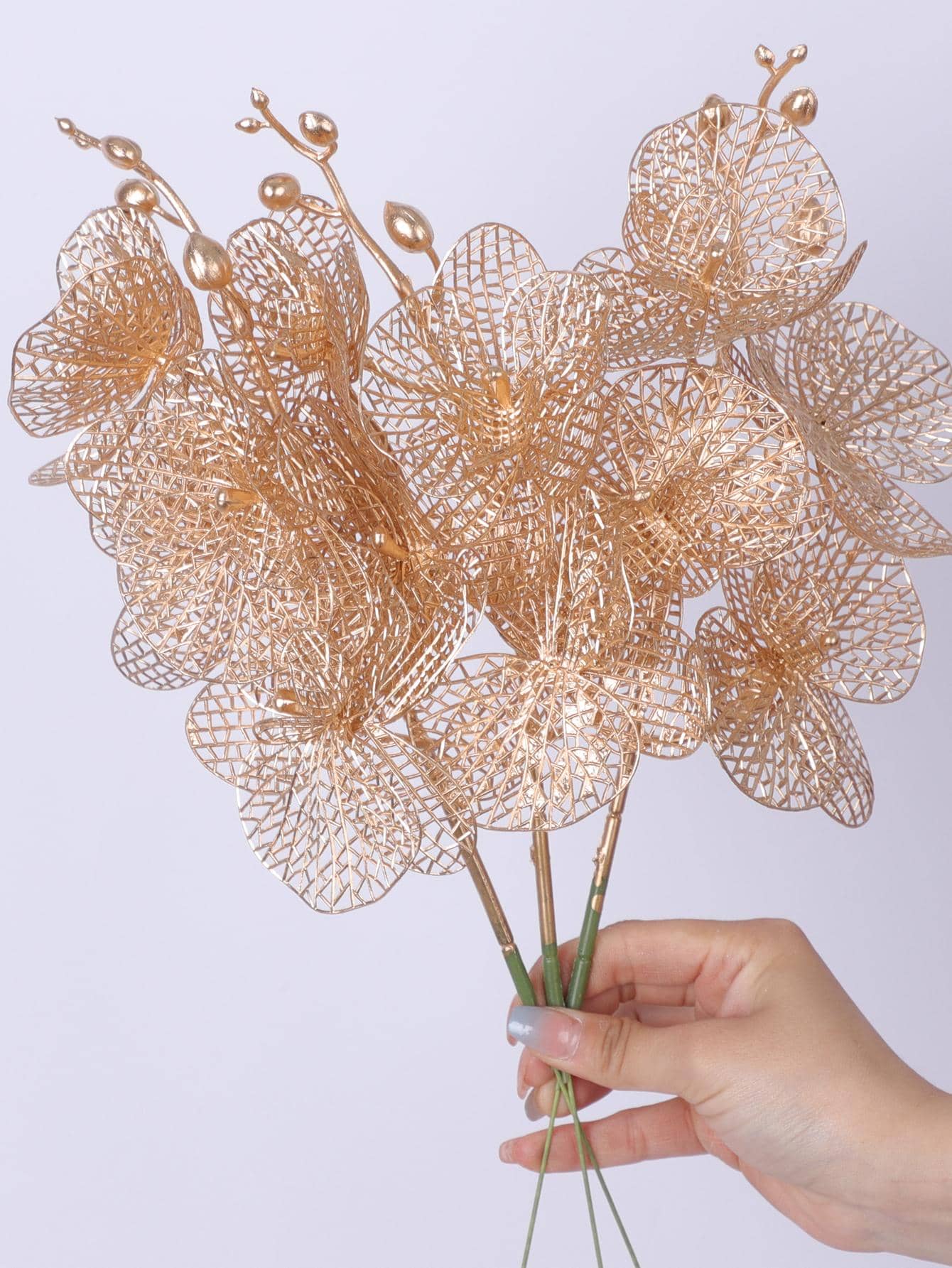 1 件编织蝴蝶兰单茎，适合卧室和客厅装饰 - 金色 - 查看 1