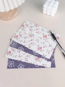 5pcs Flower Print Paper Envelope, Simple Multi-purpose Mailing Envelope For Office - Blue - View 4