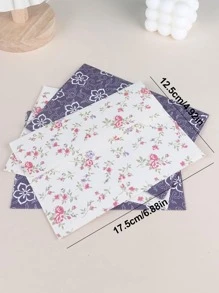 5pcs Flower Print Paper Envelope, Simple Multi-purpose Mailing Envelope For Office - Blue - View 2