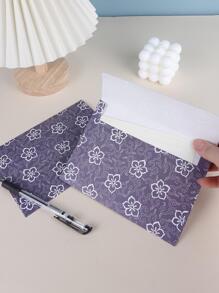 5pcs Flower Print Paper Envelope, Simple Multi-purpose Mailing Envelope For Office - Blue - View 1
