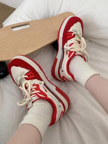 Giày Thể Thao Đế Dày Đường Phố Cao Cấp Cho Nữ, 2023 Giày Chạy Bộ Retro Chống Trượt Nhẹ Mới Thích Hợp Cho Mùa Xuân Thu, Giày Học Sinh - Đỏ - Xem 7