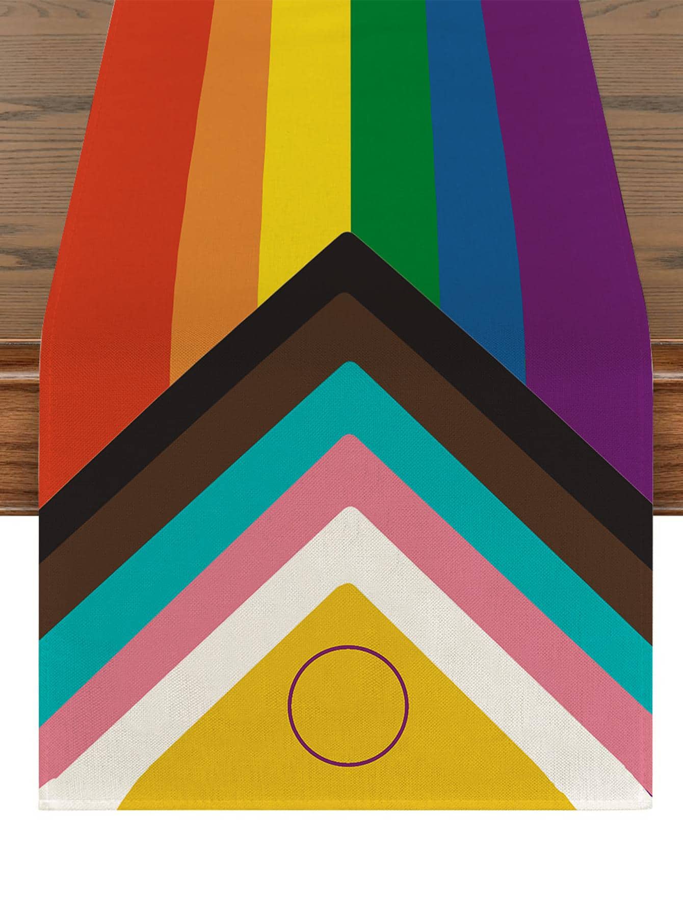 1pc LGBT Rainbow Striped Pattern Table Runner, Modern Polyester Rectangle Table Runner For Kitchen, Party - Red - View 1