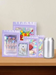 20 piezas de bolsa de embalaje morada, bolsa holográfica con cremallera PE, para alimentos, caramelos, bolsas de regalo para fiestas de bodas - Morado - Ver 1