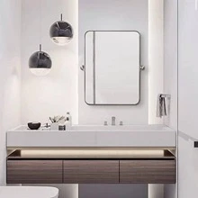 Metal Frame Pivot Rectangle Bathroom Mirror, Tilting Rounded Rectangular Vanity Mirror for Wall Stainless Steel Pivots Horizontally Only - 拉絲鎳 - 查看 2