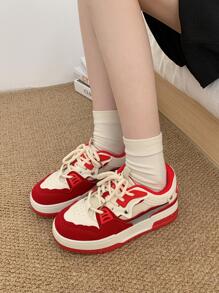 Giày Thể Thao Đế Dày Đường Phố Cao Cấp Cho Nữ, 2023 Giày Chạy Bộ Retro Chống Trượt Nhẹ Mới Thích Hợp Cho Mùa Xuân Thu, Giày Học Sinh - Đỏ - Xem 1