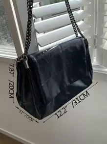 Minimalist Flap Chain Square Bag Solid Color - màu đen - Xem 2