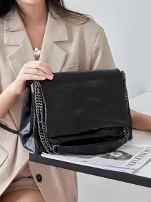 Minimalist Flap Chain Square Bag Solid Color - màu đen - Xem 5