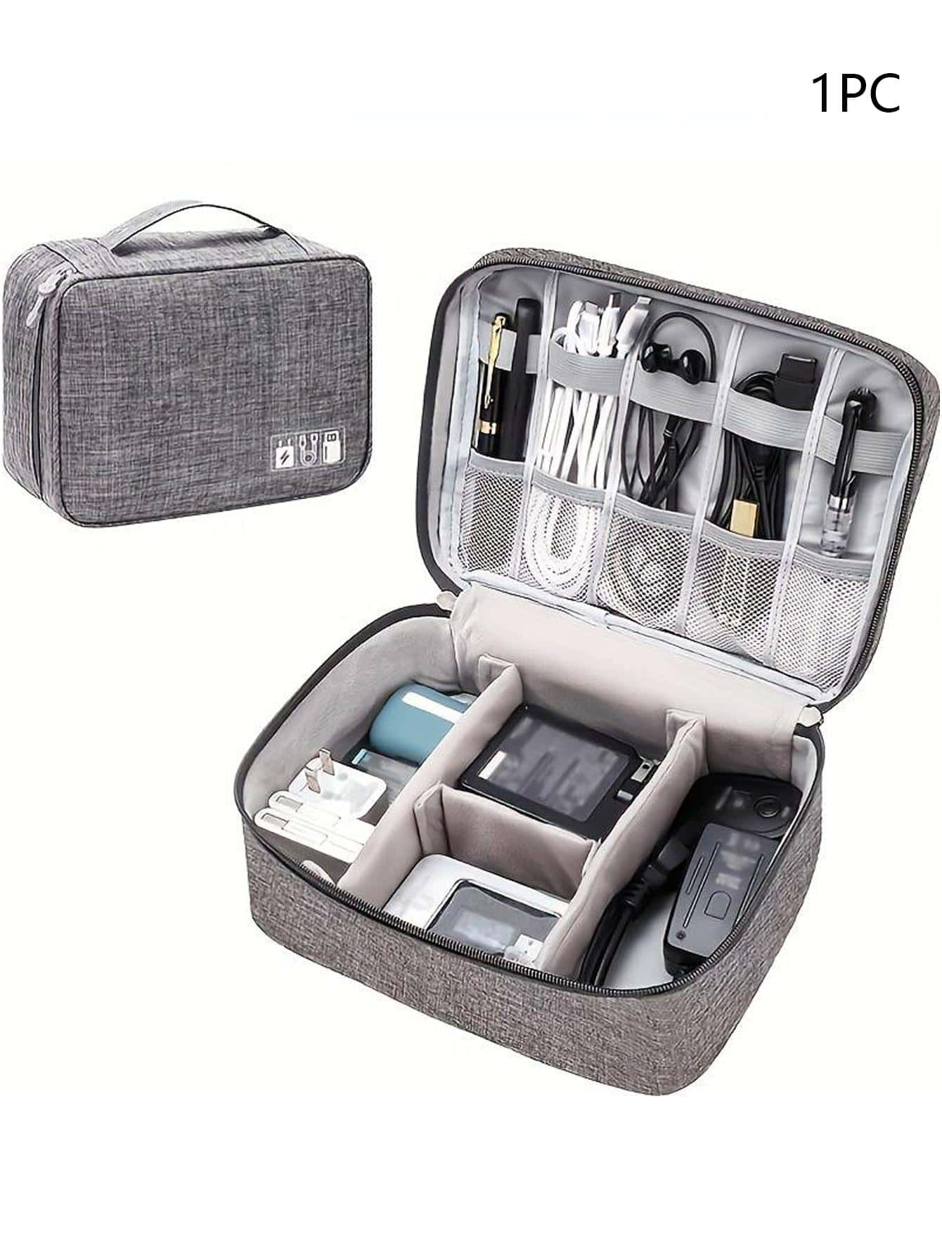 Electronics Organizer, Travel Universal Cable Organizer Bag - Grey - View 1