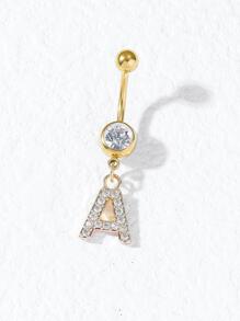 1pc Funky Cubic Zirconia Letter Charm Navel Belly Ring For Women For Body Decoration