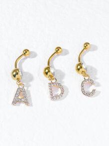 1pc Funky Cubic Zirconia Letter Charm Navel Belly Ring For Women For Body Decoration