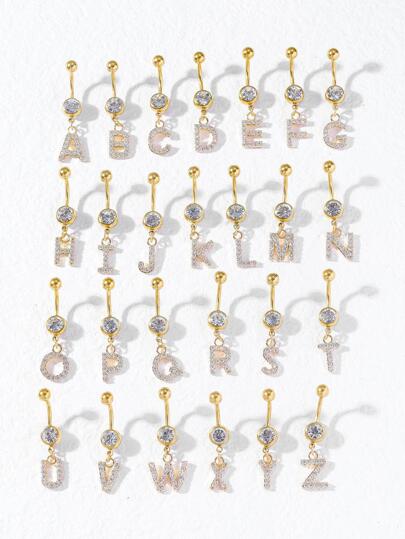 1入組前衛方晶鋯石字母墜飾臍環適合女士身體裝飾用