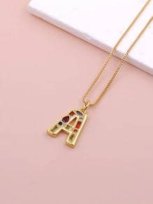 Đồng Thời Trang Đính Đá Cubic Zirconia Trang Trí Chữ Cái Vòng Cổ Cho Nam Nữ Trang Trí Hàng Ngày - Vàng - Xem 7