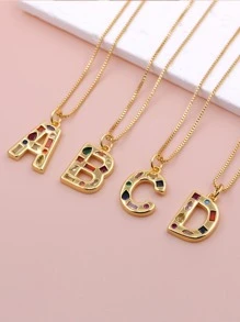 Đồng Thời Trang Đính Đá Cubic Zirconia Trang Trí Chữ Cái Vòng Cổ Cho Nam Nữ Trang Trí Hàng Ngày - Vàng - Xem 3