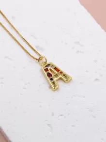 Đồng Thời Trang Đính Đá Cubic Zirconia Trang Trí Chữ Cái Vòng Cổ Cho Nam Nữ Trang Trí Hàng Ngày - Vàng - Xem 8