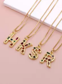 Đồng Thời Trang Đính Đá Cubic Zirconia Trang Trí Chữ Cái Vòng Cổ Cho Nam Nữ Trang Trí Hàng Ngày - Vàng - Xem 4