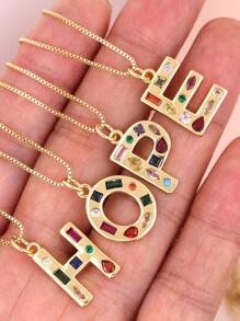 Đồng Thời Trang Đính Đá Cubic Zirconia Trang Trí Chữ Cái Vòng Cổ Cho Nam Nữ Trang Trí Hàng Ngày - Vàng - Xem 2