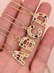 Đồng Thời Trang Đính Đá Cubic Zirconia Trang Trí Chữ Cái Vòng Cổ Cho Nam Nữ Trang Trí Hàng Ngày - Vàng - Xem 1