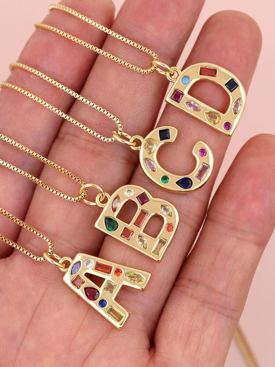 Đồng Thời Trang Đính Đá Cubic Zirconia Trang Trí Chữ Cái Vòng Cổ Cho Nam Nữ Trang Trí Hàng Ngày - Vàng - Xem 1
