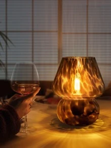 ONEWISH Mushroom Lamp Small Vintage Table Lamp for Bedroom Set of 2, Nightstand Bedside Lamp Translucent Glass Dimmable, Murano Aesthetic Home Decor for Living Room Kitchen Dorm Gift(Black) - màu đen - Xem 4