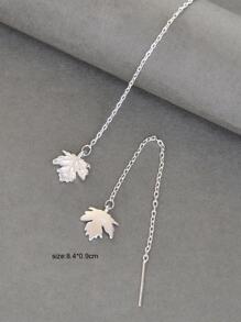 1對精美楓葉裝飾耳線適合女士日常裝飾 - 銀色 - 查看 4