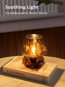 ONEWISH Mushroom Lamp Small Vintage Table Lamp for Bedroom Set of 2, Nightstand Bedside Lamp Translucent Glass Dimmable, Murano Aesthetic Home Decor for Living Room Kitchen Dorm Gift(Black) - màu đen - Xem 7