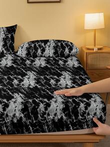 1pc Marble Pattern Fitted Sheet, Modern Fabric Fitted Bottom Sheet For Bedroom - Multicolor - View 4