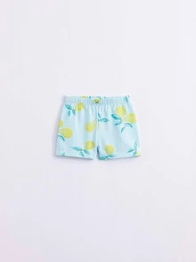 Toddler Girls Lemon Print Shorts - Mint Blue - View 1