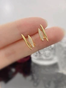 BALMORA 1对简约个性极简风格S925纯银双排镶嵌吊坠耳环，适合女士生日派对 - 金色 - 查看 4