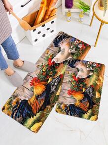 件田園風格公雞油畫印花廚房地毯抗疲勞橡膠背襯防滑門墊家居裝飾 - 彩色 - 查看 5