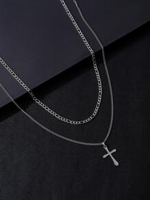 2 chiếc dây chuyền hình thánh giá bằng thép không gỉ dành cho nam giới, thích hợp làm quà tặng trang sức và phụ kiện dự tiệc. - Bạc - Xem 1