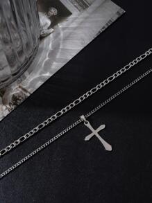 2 chiếc dây chuyền hình thánh giá bằng thép không gỉ dành cho nam giới, thích hợp làm quà tặng trang sức và phụ kiện dự tiệc. - Bạc - Xem 3