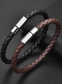 1入組時尚編織細節男士手鍊日常裝飾珠寶禮品時尚朋克流行時尚外觀 - 棕色 - 查看 9
