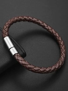 1入組時尚編織細節男士手鍊日常裝飾珠寶禮品時尚朋克流行時尚外觀 - 棕色 - 查看 7