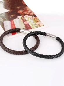 1入組時尚編織細節男士手鍊日常裝飾珠寶禮品時尚朋克流行時尚外觀 - 棕色 - 查看 5