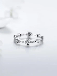 魅力四射純銀方晶鋯石愛心裝飾戒指適合女士適用於朋友們禮品 - 銀色 - 查看 4