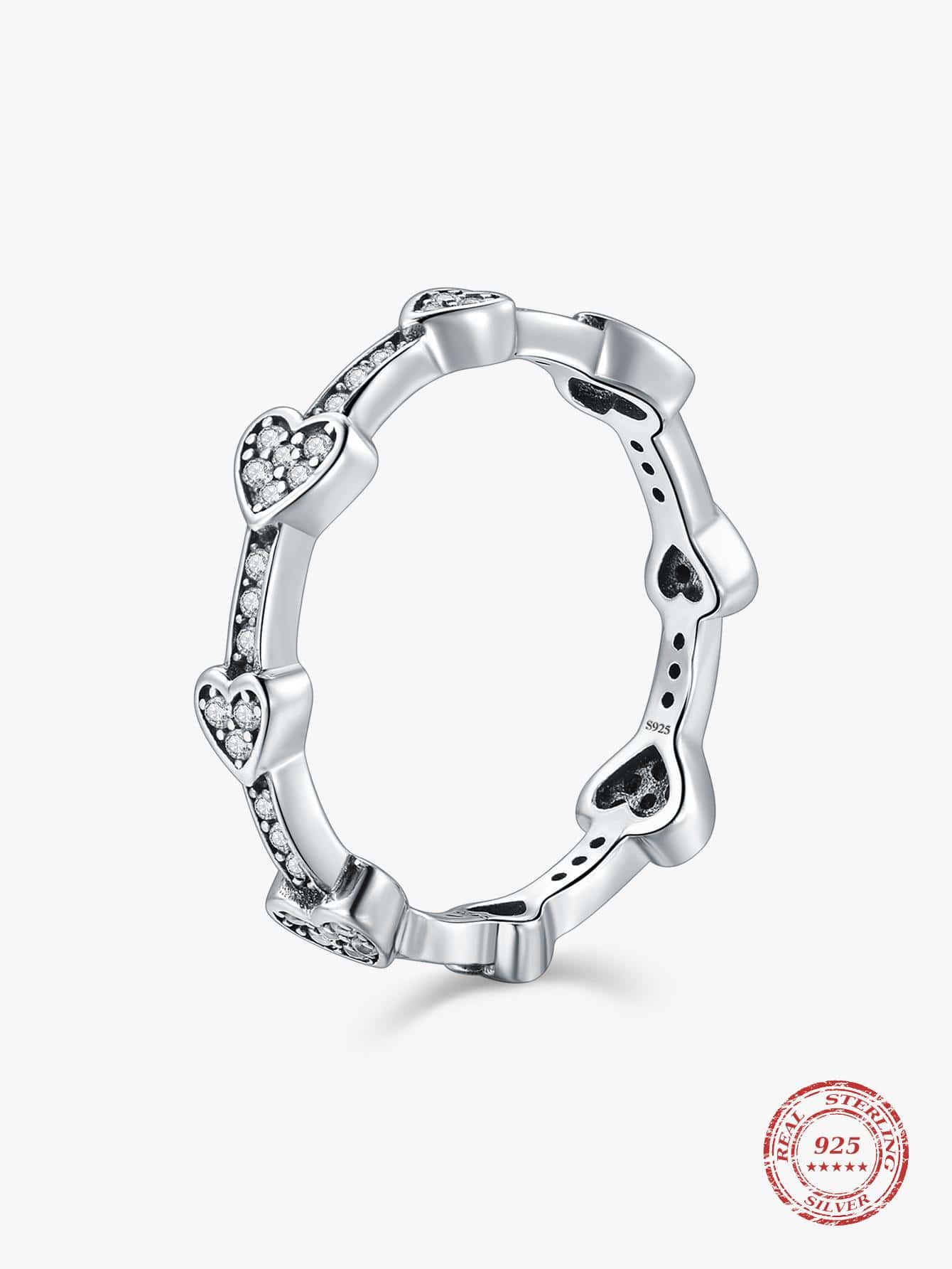 魅力四射純銀方晶鋯石愛心裝飾戒指適合女士適用於朋友們禮品 - 銀色 - 查看 1