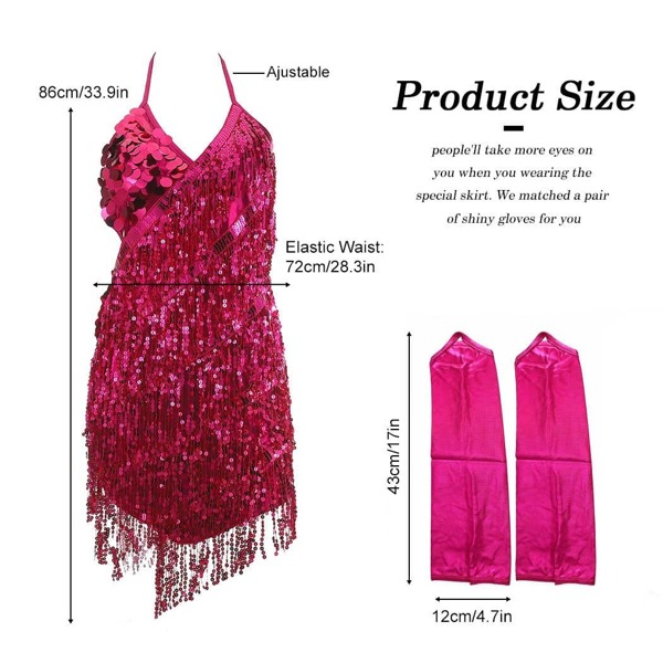 Victray Belly Dance Skirt with Gloves Fringe Sequin Skirt Tassel Sparkly Skirt Party Outfits